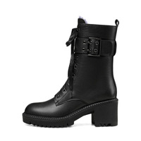 Bottes mi-mollet pour femme à semelle épaisse de haute qualité, avec fermeture éclair, tendance mode, talons épais, printemps/automne/hiver