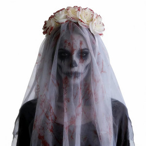 Novedoso Accesorio <span class=keywords><strong>de</strong></span> Disfraz <span class=keywords><strong>de</strong></span> <span class=keywords><strong>Novia</strong></span> Zombi para Fiesta <span class=keywords><strong>de</strong></span> Cosplay: Corona <span class=keywords><strong>de</strong></span> Rosas con Manchas <span class=keywords><strong>de</strong></span> Sangre Blanca y Velo <span class=keywords><strong>de</strong></span> <span class=keywords><strong>Novia</strong></span> Fantasma para Halloween - Product Image 2