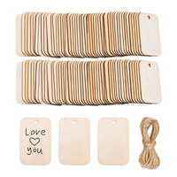 100 pièces personnalisées de copeaux de bois de balsa rectangulaires naturels rustiques non finis, creux, avec trous pour accrocher, pour artisanat décoratif DIY