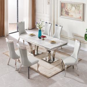 Table <span class=keywords><strong>de</strong></span> salle à manger Foshan, ensemble <span class=keywords><strong>de</strong></span> 8 places, design moderne, pieds en acier inoxydable, tables <span class=keywords><strong>de</strong></span> salle à manger en marbre - Product Image 4