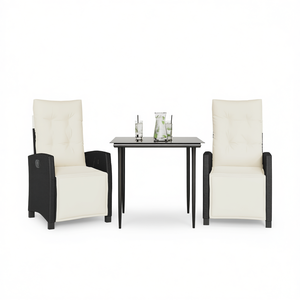 Conjunto de Comedor de Jardín Negro y Crema, 2 Plazas, Muebles de Ratán para Exteriores, Resistentes a la Intemperie, Diseño Contemporáneo - Product Image 1