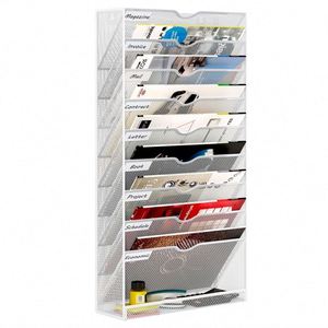 Hanging Wall <b>Files</b> <b>Organizer</b> 10-Tier Vertical Wall <b>File</b> Holder, Metal Wall Mounted Magazine Mail Paper Document Storage <b>Folder</b> - Product Image 1