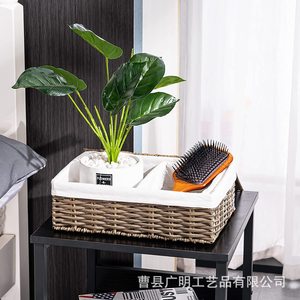 Cesta de Almacenamiento Tejida Rectangular de Lona Marrón Café, Organizador de Ropa, Caja de Almacenamiento de Escritorio de Mimbre - Product Image 2