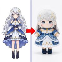 Poupée Lolita personnalisée en peluche, étoile et lune, cheveux longs ondulés argentés, robe bleue galaxie superposée à volants, style dessin animé céleste