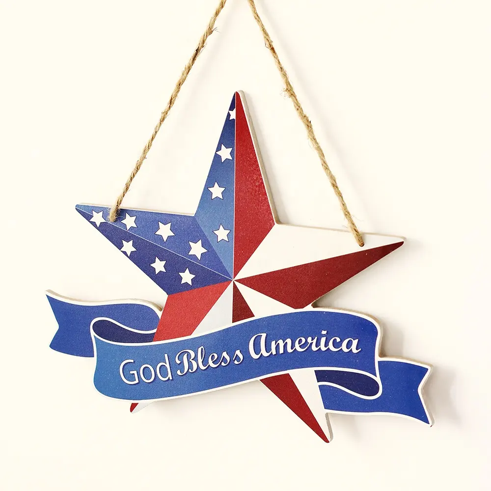 Schöne Qualität Unabhängigkeitstag fünf-Sterne-Ornament hölzern mit Amerika-Muster gemalt Dekoration Ornament