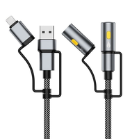Câble de charge rapide USB-C vers Type-C multifonction 6 en 1 en nylon tressé avec briquet et lampe torche pour iPhone et Android