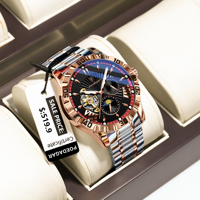 Reloj POEDAGAR 1415 para Hombre, Diseño Hueco con Tourbillon, Mecánico Automático, Resistente al Agua, Luminoso, de Acero Inoxidable
