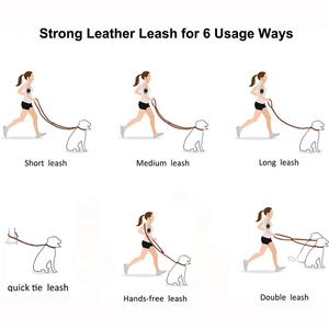 Sans enchevêtrement 2 animaux <span class=keywords><strong>de</strong></span> compagnie en cuir véritable chiens laisse glisser mains libres double démêler 360 Rotabl Double laisse pour chien avec 360 mousqueton pivotant - Product Image 4