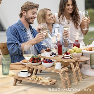 Étagère à trois niveaux pliable en bois, couleur bois naturel, support rectangulaire pour desserts de fête, présentoir à cupcakes - Product Image 4