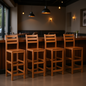 Juego de 4 Sillas de Bar Medianas de Madera Maciza de Acacia, Colección de Madera Natural - Product Image 2