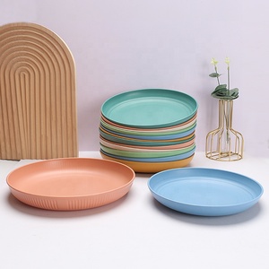 Gran oferta, 12 Uds., fibra de paja de trigo, rayas <span class=keywords><strong>verticales</strong></span>, 20cm, 23cm, 25cm, placas redondas, placas de plástico de varios colores - Product Image 4