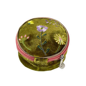 Terciopelo joyería redondo monedero bolsa personalizada cremallera bordado embalaje Greenfinch flores Salvia oscura bolsa collar pulsera caja - Product Image 1