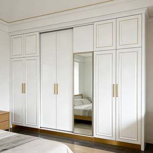 Armoire en bois massif sur mesure Balom, grande capacité de rangement, meubles de chambre à coucher avec portes miroir, armoire en bois foncé et design moderne - Product Image 3