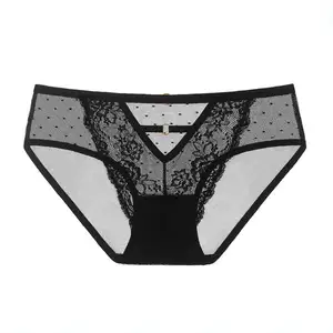 Women Panties Transparent Mesh Hollow Briefs Black White Mid-Rise Soft Breathable Lady Lingerie Sexy Lace Women Underwear