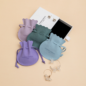 Bolsa de Joyería Redonda de Microfibra de Gamuza con Cordón, 8*9CM, 4-5 Piezas por Juego, para Anillos - Product Image 4