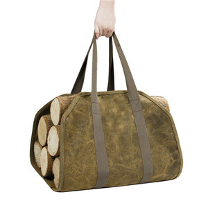 Bolsa de Lona Reforzada para Leña, 16 Oz, Gran Capacidad, Bolsa de Almacenamiento de Leña para Exteriores, Color Lodoso, Portátil - Product Image 4