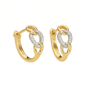 Pendientes de aro Allureve de oro blanco con microincrustaciones de diamantes para mujer, estilo moderno E4746 - Product Image 1