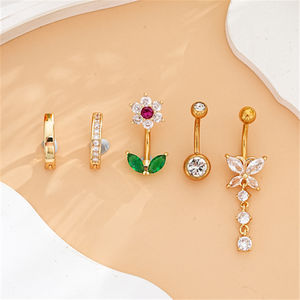 5pcs डेन्टी तितली फूल हृदय डांगले आभूषण 14 ग्राम सोने की प्लेटेड स्टेनलेस स्टील जिरकॉन क्लिकर नाभि उपहार - Product Image 3