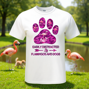 Camiseta con diseño de pata rosa, fácilmente distraído por flamencos y perros, unisex, talla para adultos S a XXL - Product Image 3