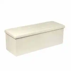Bailey Modern Ottoman Bench For Living Room White Leather Storage Foldable Foot Rest Stool Rectangle Seat Space Saving