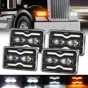 Lampu depan persegi truk Suv, lampu depan truk Aloi Aluminium Dc12-24v terang tinggi 4*6 60w untuk Jeep