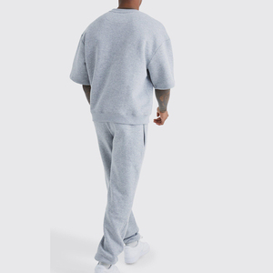 Custom da uomo oversize felpa a mezza manica squadrata tuta t-shirt Set di cotone costine girocollo tuta da ginnastica per uomo - Product Image 2