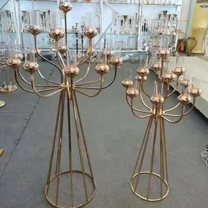 Desain Baru Besar Tinggi 16 Silinder Candelabra Logam Hiasan Tengah Pernikahan Berdiri