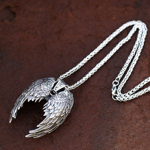 Collar con colgante de alas, aleación de plata tibetana, estilo vintage, unisex, cadena tipo caja, joyería religiosa cristiana, para uso diario - Product Image 3