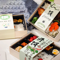 Caja de Madera para Comida para Llevar, Sushi, Postres, Repostería, Tiramisú, Pastel, Envase de Madera para Alimentos