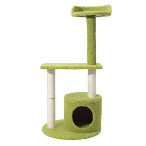 Sevimli İç Mekan Kedi Ağacı, Tamamen <span class=keywords><strong>Sisal</strong></span> Kaplı Tırmalama Direkleri, Yeşil Peluş Kadife <span class=keywords><strong>Sisal</strong></span>, Güvenli Yapı, Çok Katlı - Product Image 1