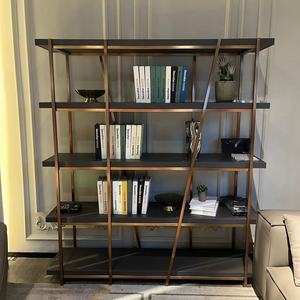 Scaffale moderno di fascia alta con struttura in acciaio dorato mensola in marmo legno mensola per la casa per uso appartamento - Product Image 3