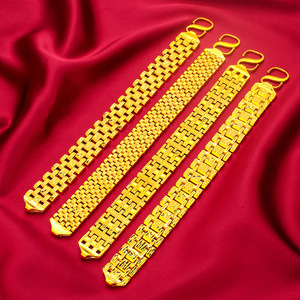 Gelang Tautan pergelangan tangan klasik isi emas kuning 18K gelang tebal panjang 20cm untuk pria wanita hadiah trendi terutama dibuat dari tembaga - Product Image 3