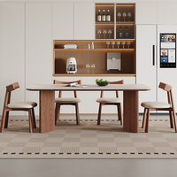 Nouvelle table et chaises de salle à manger en bois massif de style antique, avec plateau en pierre de roche, pour petites familles, tables de salle à manger rectangulaires