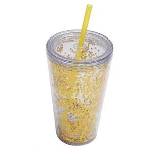 Gobelet en plastique de 24 oz à double paroi, vert phosphorescent, réutilisable, en acrylique transparent, avec couvercle et paille - Product Image 5