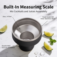 Gobelet à cocktail Margarita en acier inoxydable 470 ml, intérieur en acier inoxydable 304 de qualité alimentaire et extérieur en acier inoxydable 201, gobelet isotherme personnalisé avec logo et isolation sous vide