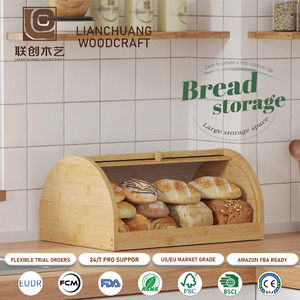 Boîte à pain d'angle en bambou pour comptoir de cuisine, boîte à pain à couvercle roulant, boîte de rangement alimentaire pour pain fait maison - Product Image 1