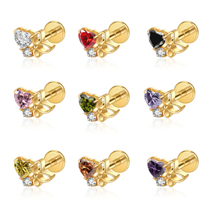 Lotus Manufacturer Vente en gros Bijoux <span class=keywords><strong>d</strong></span>'<span class=keywords><strong>oreille</strong></span> en titane pour piercing cartilage hélix, forme papillon cœur, avec moissanite et finition poli miroir - Product Image 1