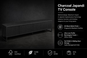 <span class=keywords><strong>Mobile</strong></span> TV Sospeso in Rovere Affumicato, Consolle Modulare Scanalata, Fornitore OEM di Mobili Japandi - Product Image 2