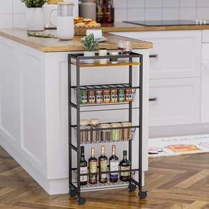 Chariot de service mobile à 4 niveaux, facile à assembler, noir, petit chariot de rangement pour café, cuisine, salon - Product Image 1