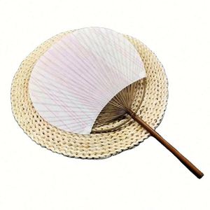 Éventail rond fait main, éventail à main coloré de style chinois avec manche en bambou, cérémonie du thé - Product Image 5