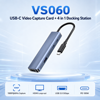 Tarjeta Capturadora de Video USB C 4 en 1, Estación de Acoplamiento 1080P60 con Salida HDMI en Bucle, Hub USB 3.0 con PD 3.0 de 100W, Plug and Play para Laptop y Switch