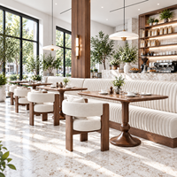 Ensemble de mobilier de café commercial moderne sur mesure, chaises de salle à manger rembourrées, tables en bois, sièges de banquette pour café, restaurant