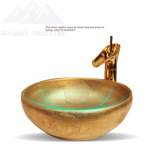 <span class=keywords><strong>Lavabo</strong></span> rond en céramique plaqué or de luxe moderne et tendance haute qualité Wayon pour salles de bain - Product Image 3