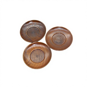Plato Redondo de Madera Natural y Posavasos para Té, Diseño Clásico Ecológico, Artesanía en Madera, Duradero, Venta al Por Mayor - Product Image 3