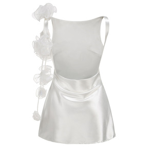 Elegante estate modello solido <span class=keywords><strong>Mini</strong></span> <span class=keywords><strong>abito</strong></span> da donna <span class=keywords><strong>in</strong></span> <span class=keywords><strong>raso</strong></span> spalla con nappine decorazione stile girovita stile impero al ginocchio Casual - Product Image 6