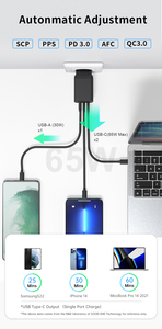 Adaptateur d'alimentation 65W à <span class=keywords><strong>3</strong></span> ports EN 50075 EN 62368 avec fonctions 2C1A QC3.0 SCP, chargeur mural GAN Type-C pour <span class=keywords><strong>iPhone</strong></span> 17 - Product Image 4
