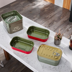 311サーモン、タコ、キノコ、トウモロコシなどの食品の調理に適した食品グレードの長方形の金属製ブリキ缶 - Product Image 6