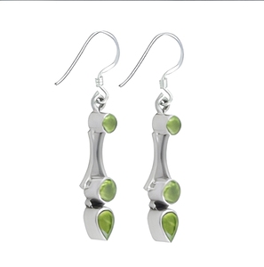 Classic Green Peridot Three Stone 925 <b>Silver</b> Drop <b>Earrings</b> Women's Everyday Wear Geometric Bezel Setting Jewelry - Product Image 2