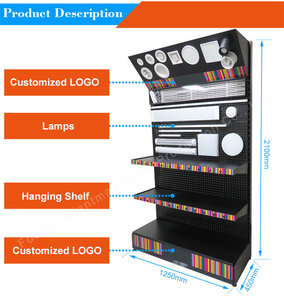 Tùy chỉnh cửa hàng bán lẻ mẫu Pegboard Kim Loại Rack hiển thị cho đèn <span class=keywords><strong>LED</strong></span> ánh sáng với nút chuyển đổi - Product Image 2