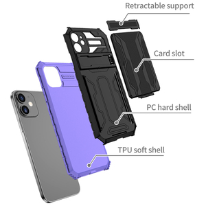Pour <span class=keywords><strong>iPhone</strong></span> 12 <span class=keywords><strong>11</strong></span> iPhone12 iPhone11 Pro XS Max XR Couverture Arrière Glisser Porte-Carte Rétractable Béquille Antichoc Téléphone Cas - Product Image 3